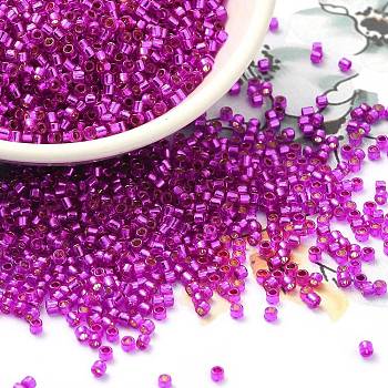 Glass Seed Beads, Silver Lined, Cylinder, Magenta, 2x1.5mm, Hole: 1.4mm, about 50398pcs/pound