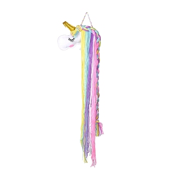 Unicorn Theme Rainbow Yarn Tassels Hair Clips Headband Organizer Storage, Wall Hanging Home Decoration, Colorful, 90.5x24x4.9cm
