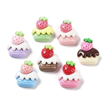 Opaque Resin Imitation Food Cabochons, Strawberry Cake, Mixed Color, 19x16.5x8mm