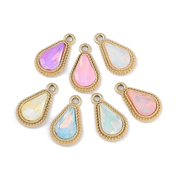 UV Plating Alloy with Mixed Color Glass Rhinestone Pendants, Cadmium Free & Lead Free, Teardrop, Golden, 21x12x4mm, Hole: 2mm