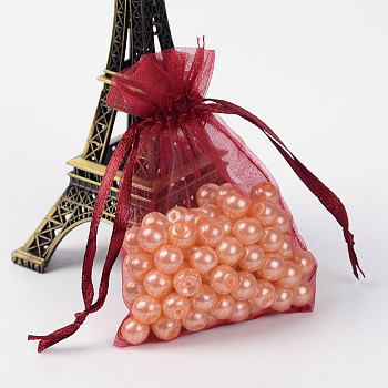Organza Gift Bags with Drawstring, Jewelry Pouches, Wedding Party Christmas Favor Gift Bags, Dark Red, 9x7cm