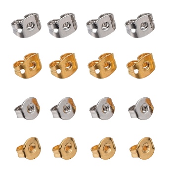 800Pcs 4 Style Brass Ear Nuts, Butterfly Earring Backs for Post Earrings, Platinum & Golden, 5~6x4~5x3mm, Hole: 1mm, 200Pcs/Style