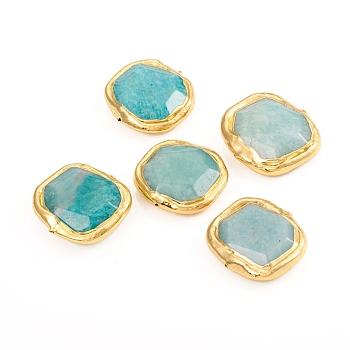 Natural Amazonite Beads, with Golden Plated Edge Brass Findings, Faceted, Oval, 25~27x27~28.5x8~9mm, Hole: 0.8mm