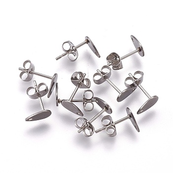 304 Stainless Steel Stud Earring Findings, with Flat Plate, Teardrop, Stainless Steel Color, 8x5x0.7mm, Hole: 1mm, Pin: 0.8mm