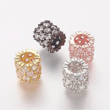 Brass Micro Pave Cubic Zirconia European Beads, Large Hole Beads, Column, Mixed Color, 8x7.5mm, Hole: 4.5mm