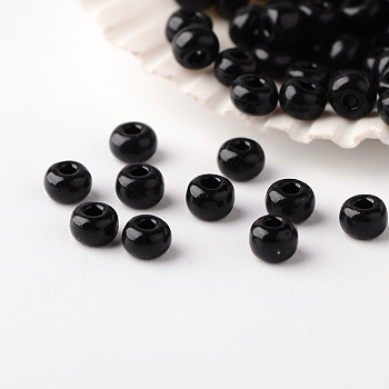 8/0 Grade A Round Glass Seed Beads, Opaque Colours, Black, 3x2mm, Hole: 1mm, about 1444pcs/50g