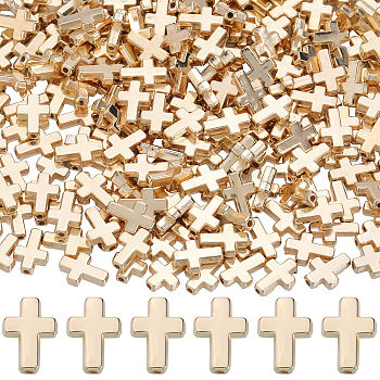 400Pcs CCB Plastic Beads, Cross, Golden, 13x9x3mm, Hole: 1.6mm
