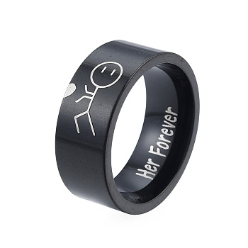 201 Stainless Steel Boy with Heart Finger Ring, Word Her Forever Promise Ring for Men, Electrophoresis Black, Inner Diameter: 17mm