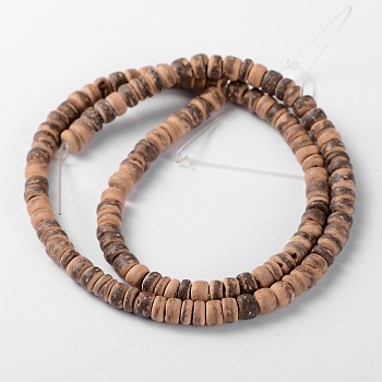 Natural Coconut Rondelle Bead Strands, 5.5x1.5~5mm, Hole: 1mm, about 124pcs/strand, 15.7 inch