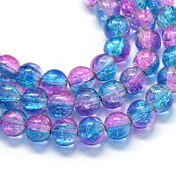 Baking Painted Transparent Crackle Glass Round Bead Strands, Plum, 4.5~5mm, Hole: 1mm, about 200~210pcs/strand, 31.4 inch