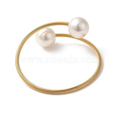 プラスチック製の模造真珠の丸いビーズのカフバングル(BJEW-P310-07G)-3