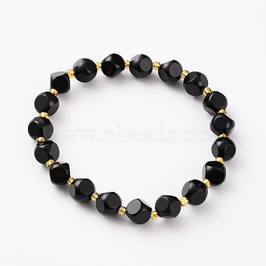 Natural Black Agate Beads Stretch Bracelets(BJEW-Z007-B-01)-2