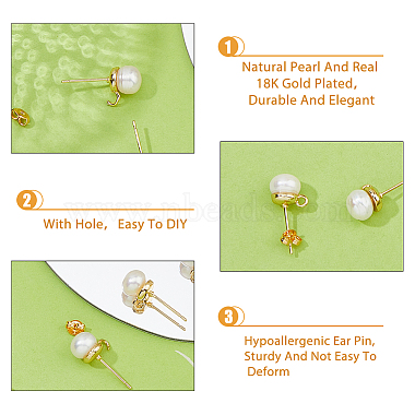 5 Pair Natural Pearl Round Stud Earrings Findings(KK-HY0001-79)-6