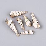 Electroplated Natural Shell Pendants, Spiral Shell Shape Charms, with Brass Loop, Golden, Seashell Color, 27~42x8~13x8~13mm, Hole: 1.5~1.8mm(BSHE-Q020-06)