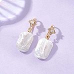 Rectangle Natural Keshi Pearl Dangle Earrings, with Brass Earring Findings, Golden, 33~34x13~13.5mm(EJEW-JE06978)