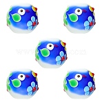 5Pcs Handmade Lampwork Beads, Round with Bird & Flower, Deep Sky Blue, 16~16.5x15.5~16mm, Hole: 2.5~2.6mm(LAMP-SZ0001-48A)