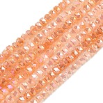 Imitation Jade Glass Beads Strands, Rondelle, AB Color Plated, Faceted, Orange, 6x4~4.5mm, Hole: 1.2mm, about 89~92pcs/strand, 14.53~14.76''(36.9~37.5cm)(EGLA-F167-03A-03)