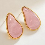304 Stainless Steel Resin Stud Earrings, Teardrop, Golden, Pink, 34x21mm(WGF91D5-01)