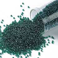 TOHO Round Seed Beads, Japanese Seed Beads, (118) Transparent Luster Green Emerald, 15/0, 1.5mm, Hole: 0.7mm, about 3000pcs/bottle, 10g/bottle(SEED-JPTR15-0118)
