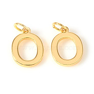 Brass Charms, with Jump Rings, Letter, Real 18K Gold Plated, Letter.O, O: 10x7.5x1mm, Hole: 2.5mm(KK-I672-01O-G)