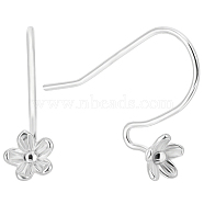 8Pcs 925 Sterling Silver Earring Hooks, Shepherd's Hook Ear Wire, with Flower Tray, Silver, 22.5x15mm, Pin: 0.8mm(FIND-BBC0002-67)