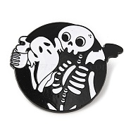 Halloween Theme Alloy Enamel Brooch, Pin for Backpack Clothes, Skull, Ghost, 30.5x37x1.5mm(JEWB-E022-01EB-03)
