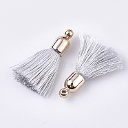 Polyester Tassel Pendant Decorations, with CCB Plastic Findings, Light Gold, Light Grey, 25~30x6mm, Hole: 1.5mm(FIND-S286-27)