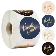 4 Colors Thank You Stickers Roll, Round Paper Adhesive Labels, Decorative Sealing Stickers for Christmas Gifts, Wedding, Party, Mixed Color, 25mm, 500pcs/roll(STIC-PW0006-017)