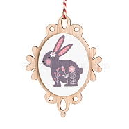 Easter Theme Wood Oval with Rabbit Pendant Decoration, for Home Party Hanging Decoration, Navajo White, 88x64x8mm(PW-WG77347-04)