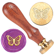 Wax Seal Stamp Set, Golden Tone Sealing Wax Stamp Solid Brass Head, with Retro Wooden Handle, for Envelopes Invitations, Gift Card, Butterfly, 83x22mm(AJEW-WH0208-970)