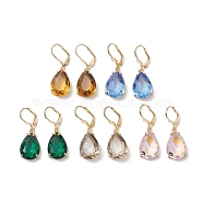 Glass Leverback Earring, with Brass Finding, Teardrop, Mixed Color, 39x13mm(EJEW-C077-08KCG)