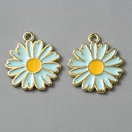 Light Gold Plated Alloy Enamel Pendants, Daisy Charms, Light Cyan, 18x16x1mm, Hole: 1.3mm(ENAM-WH0001-36LG-03)