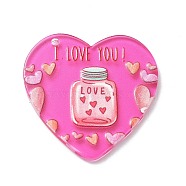 Valentine's Day Theme Acrylic Pendant, Heart with Word I LOVE YOU, Medium Violet Red, 37.3x36.5x2.3mm, Hole: 1.8mm(OACR-H032-01C)