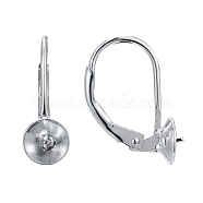 Anti-Tarnish Rhodium Plated 925 Sterling Silver Leverback Earring Findings, with Cup Pearl Peg Bails Pin, for Half Drilled Beads, Platinum, 17mm, Pin: 0.7mm, Bail: 6mm, pin: 0.6mm(STER-I017-084I-P)