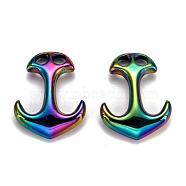 Ion Plating(IP) 304 Stainless Steel Hook Clasps, For Leather Cord Bracelets Making, Anchor, Rainbow Color, 31x24x6mm, Hole: 5x5mm(STAS-G218-19M)