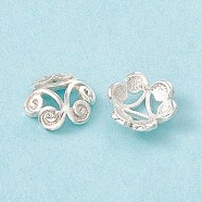 Brass Beads Caps, 3-Petal, Cadmium Free & Lead Free, Flower, 925 Sterling Silver Plated, 7.5x2.5mm, Hole: 1mm(KK-A172-09S)