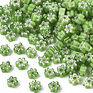 Glass Beads, Flower, Lime Green, 5~7x5~7x2~3mm, Hole: 1mm(GLAA-T019-09-A01)