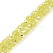Baking Painted Transparent Glass Beads Strands, Imitation Opalite, Faceted, AB Color Plated, Round, Light Yellow, 6x5mm, Hole: 1mm, about 82pcs/strand, 16.73~16.93''(42.5~43cm)(DGLA-A034-J6mm-B05)