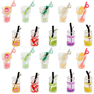 40Pcs 10 Style Imitation Fruit Tea Resin Pendants, with Acrylic Cup/glass Bottle, Mixed Color, 25~28.5x10~12mm, Hole: 1.8mm, 4pcs/style(FIND-SC0002-49)
