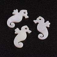 Natural White Shell Mother of Pearl Shell Pendants, Sea Horse, 15.5x9x1.5mm, Hole: 1.5mm(SSHEL-G014-70)