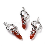 Natural Red Agate Pendants, Eco-Friendly Brass Finding, Platinum, Cadmium Free & Lead Free, Bullet, 48x24.5x14mm, Hole: 7x5.5mm(G-I0322-03P-06)