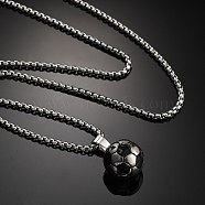 304 Stainless Steel Pendant Necklaces, Enamel Football, Stainless Steel Color, 23.54 inch(59.8cm)(NJEW-H058-02P)