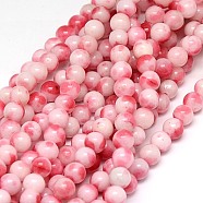 Natural White Jade Beads Strands, Dyed, Round, Pink, 6mm, Hole: 1mm, about 70pcs/strand, 15.75 inch(G-G597-6mm-XTH-01)