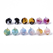 Cellulose Acetate(Resin) Stud Earring Findings, with 316 Surgical Stainless Steel Pin, Flat Round, Mixed Color, 9.5x2.5mm, Hole: 1.5mm, Pin: 0.6mm(KY-R022-017)