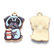 Printed Alloy Pendants, Light Gold,  Have Drink, Dog Charms, Slate Gray, 22.5x15x1.5mm, Hole: 1.6mm(ENAM-N056-199B)