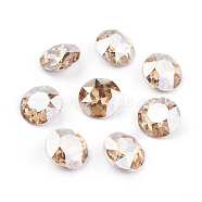 Pointed Back & Back Plated Glass Rhinestone Cabochons, Grade A, Faceted, Flat Round, Golden Shadow, 8x4.5mm(RGLA-J012-8mm-001GS)