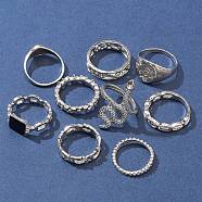 9Pcs 3 Style Snke & Star & Rectangle & Hollow Zinc Alloy Finger Rings Set, Antique Silver, Inner Diameter: 16~18mm, 1Pc/style(RJEW-FS0001-08)