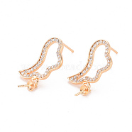 Brass Micro Pave Clear Cubic Zirconia Earring Findings, for Half Drilled Beads, Nickel Free, Wing, Real 18K Gold Plated, 23x11mm, Pin: 0.8mm, Pin: 0.8mm(for Half Drilled Beads).(KK-T062-233G-NF)