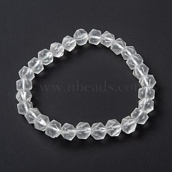 Frosted Glass Beads Stretch Bracelets, Faceted, Polygon, Clear, Beads: 7~7.5x7~7.5mm, Inner Diameter: 2 inch(5cm)(BJEW-I296-10C-01)