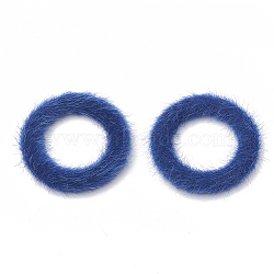 Faux Mink Fur Covered Linking Rings, with Aluminum Bottom, Ring, Platinum, Royal Blue, 27x4mm(X-WOVE-N009-07C)